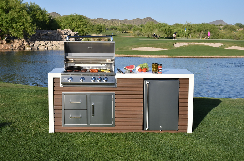 KoKoMo Outdoor Kitchen Island with Waterfall Edge – 32” Built-In Grill